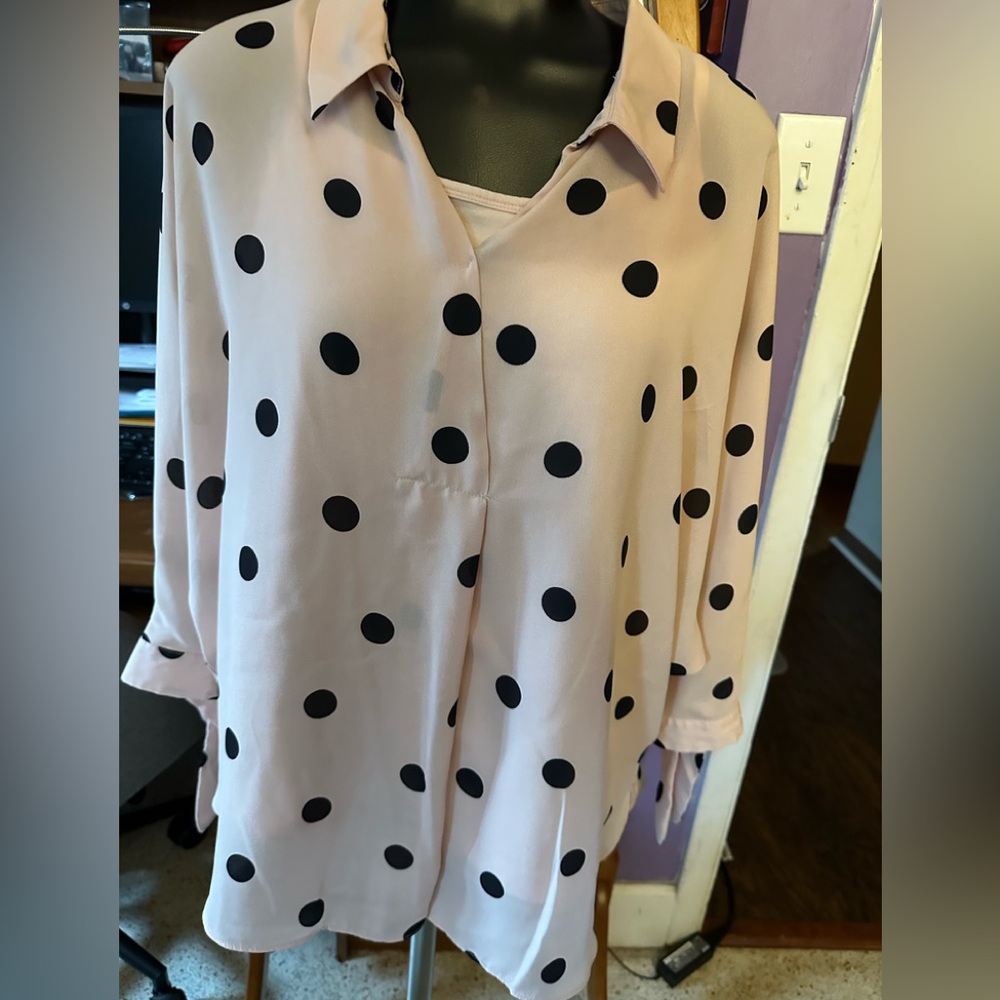 Polka dot pink half sleeve shirt with under tank